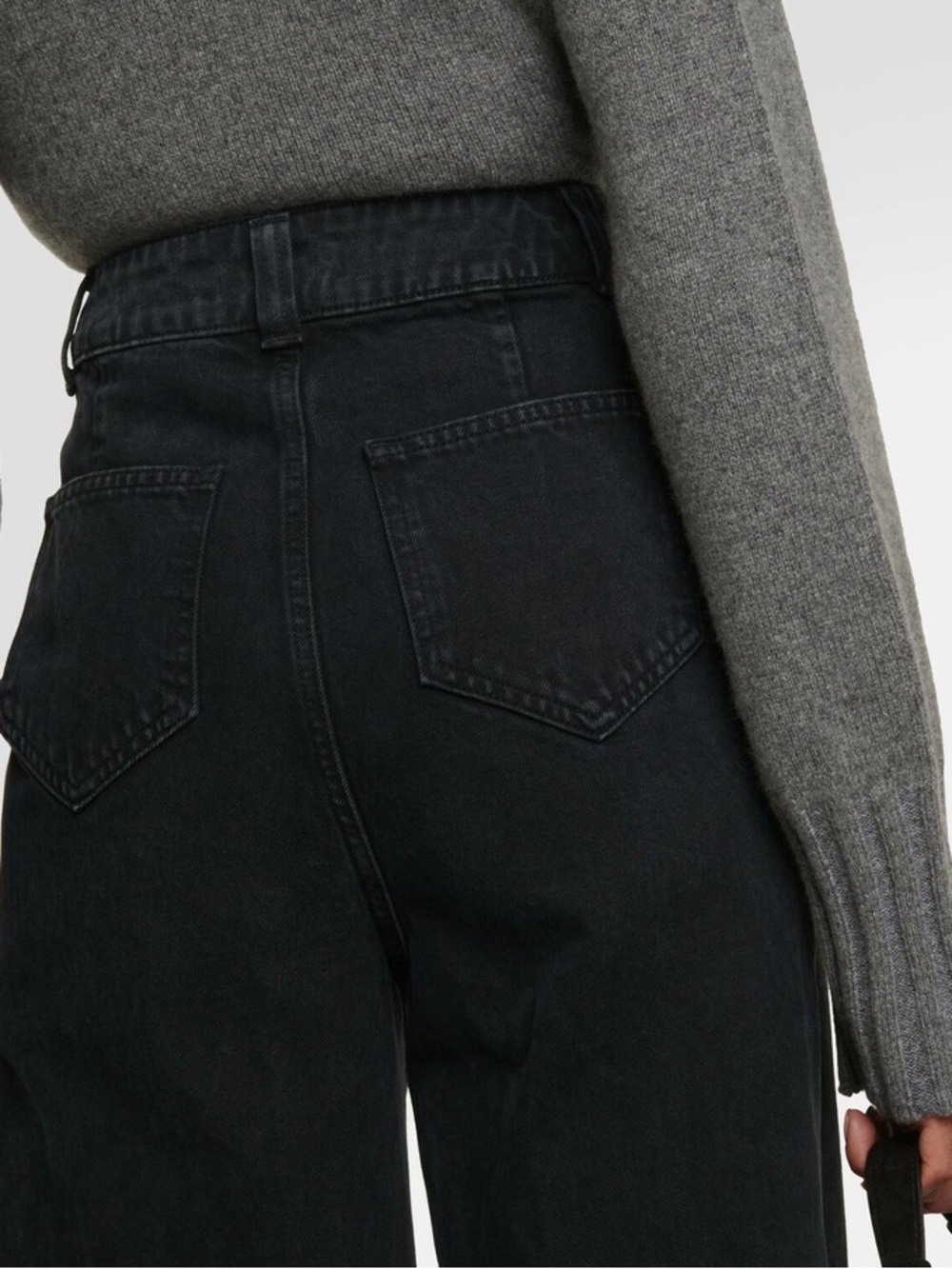 Khaite Isla Paneled High Rise Wide Leg Jeans 31 Black Rigid Heavyweight Denim - Picture 9 of 15